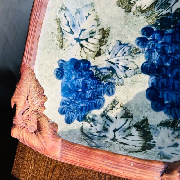 Vintage Ellen Evans Terrafirma Studio Art Pottery Platter w/ Grape & Leaf Relief - Picture 6 of 13